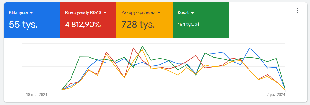 Prowadzenie kampanii Google Ads - screen wyników sklepu z wykrywaczami